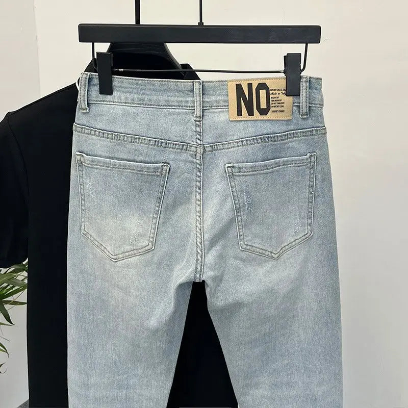Mens jeans Trendy Brand Light-colored Fashion Youth Casual Pants Cowboy Simple Ruffian Handsome Slim-fitting Skinny Jeans Men