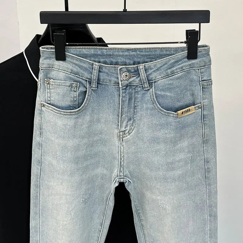 Mens jeans Trendy Brand Light-colored Fashion Youth Casual Pants Cowboy Simple Ruffian Handsome Slim-fitting Skinny Jeans Men