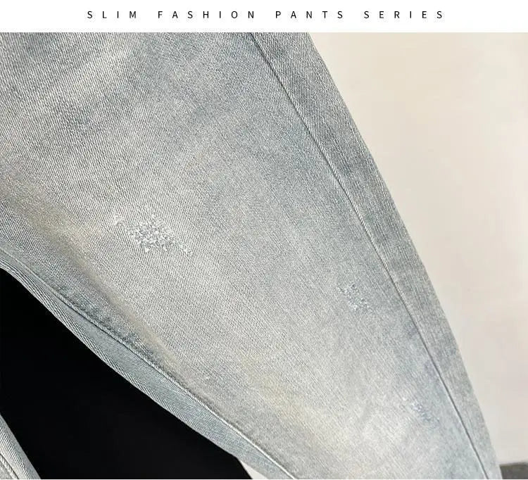 Mens jeans Trendy Brand Light-colored Fashion Youth Casual Pants Cowboy Simple Ruffian Handsome Slim-fitting Skinny Jeans Men