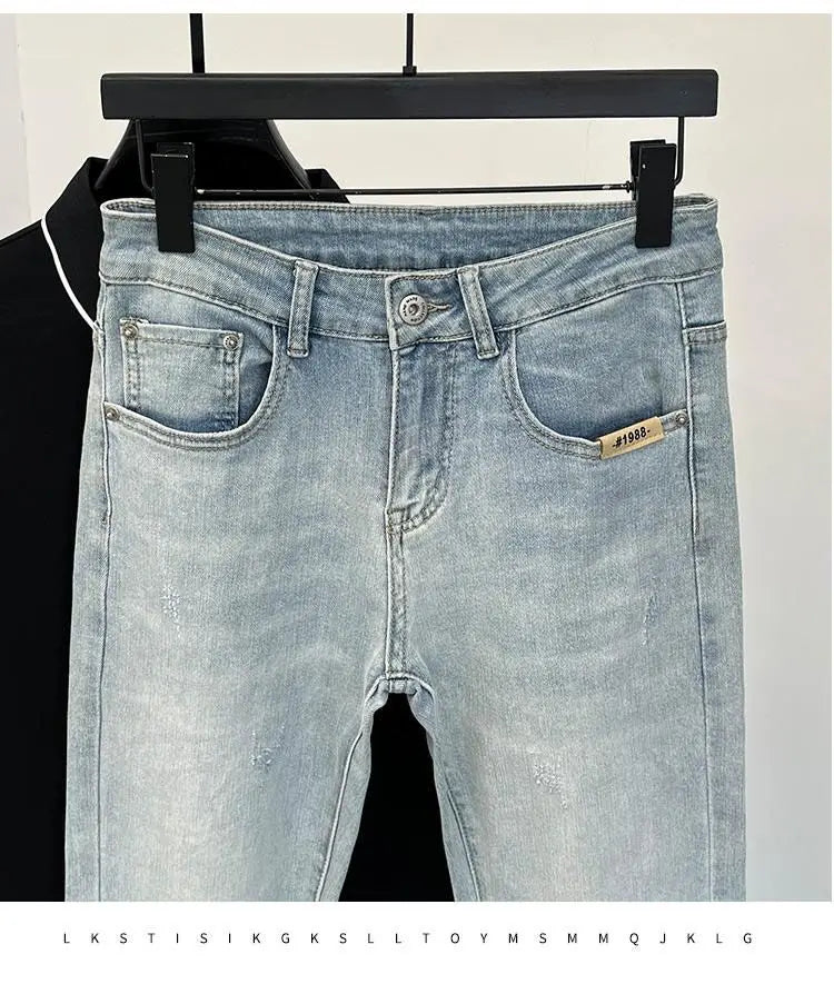 Mens jeans Trendy Brand Light-colored Fashion Youth Casual Pants Cowboy Simple Ruffian Handsome Slim-fitting Skinny Jeans Men