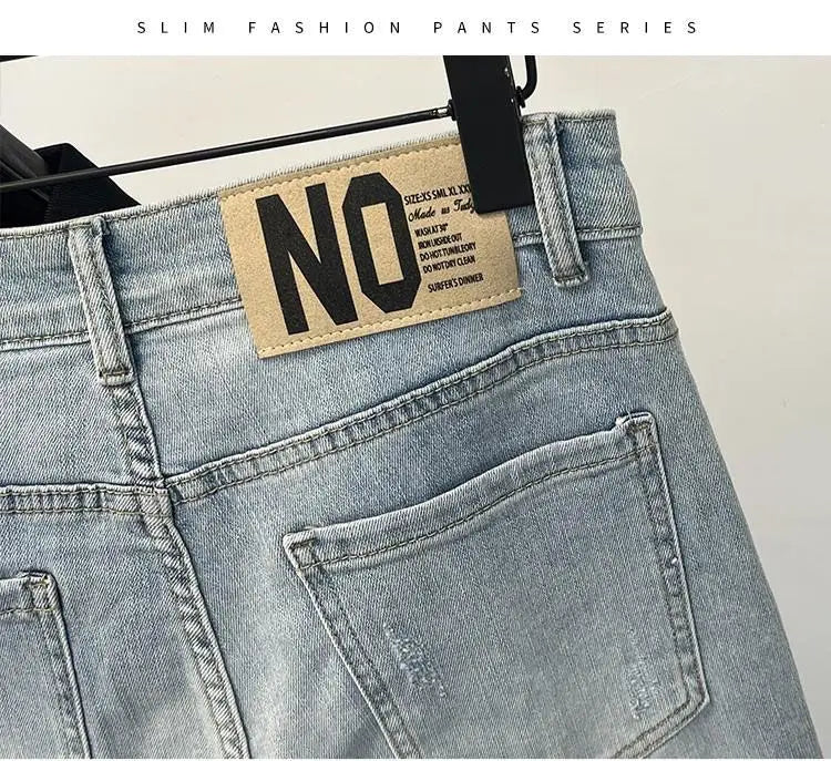 Mens jeans Trendy Brand Light-colored Fashion Youth Casual Pants Cowboy Simple Ruffian Handsome Slim-fitting Skinny Jeans Men